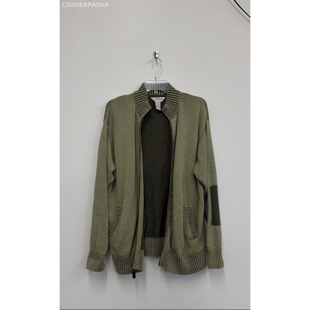 Orvis Green men's full-zip knit‎ cardigan sweater - Size L